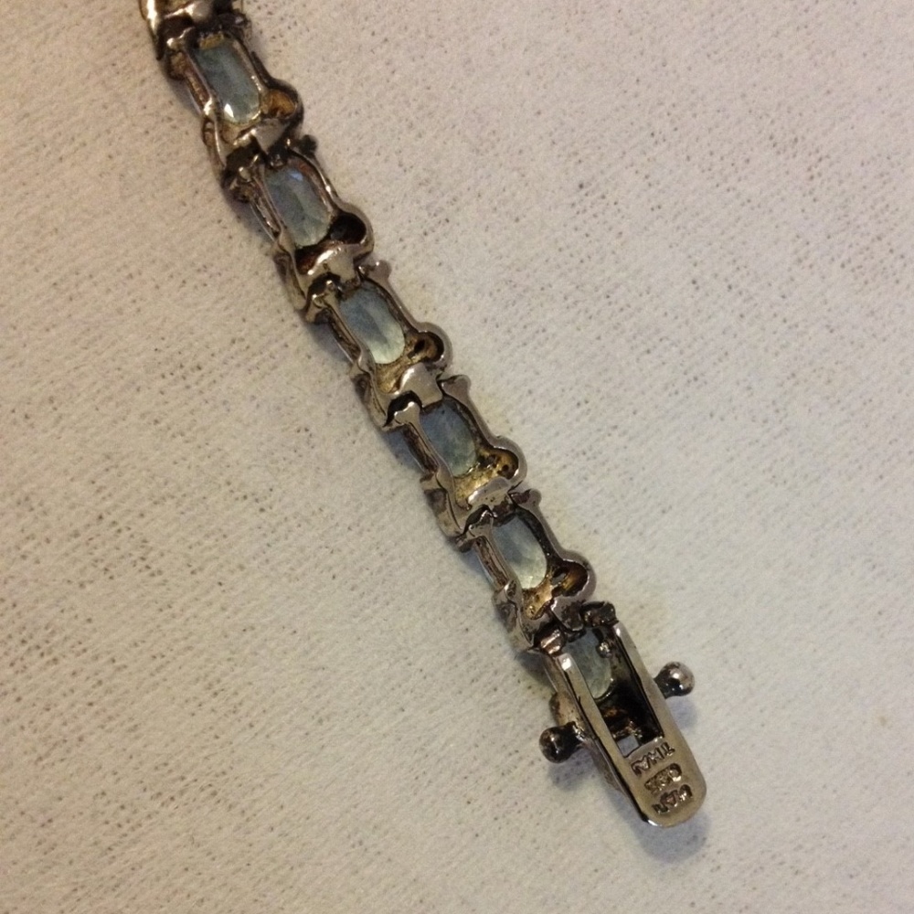 Silver Tennis Bracelet Link Blue Oval Faceted Gemstones Topaz? Vintage Jewelry - Picture 8 of 9